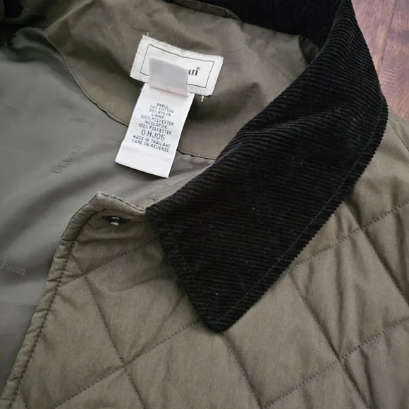 Lands' End Olive Green Quilted Jacket with Black Cordorouy Collar - Picture 7 of 10